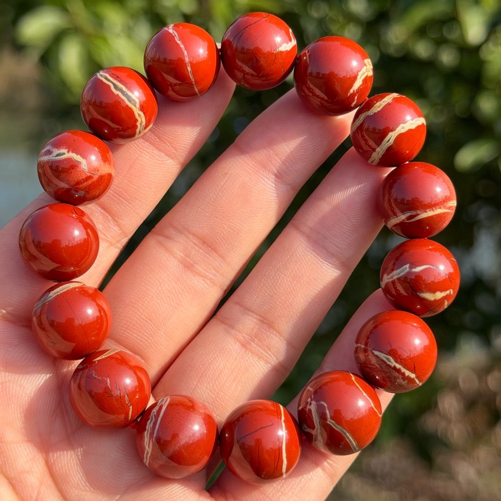 14.5mm chunky‎ stretchable red jasper bracelet 1149